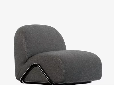 Gray Upholstered Modern Accent Chair With Curved Design And Black Metal Frame 3d model