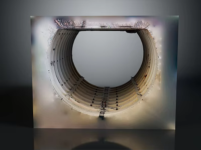 Road Infrastructure Featuring Circular Tunnel With Internal Support Structures And Paved Surface 3d model