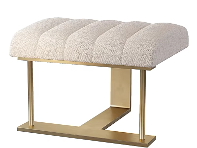 Beige Fabric Sofa Bench With Striped Tufted Design And Gold Metal Frame 3d model