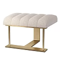 Beige Fabric Sofa Bench With Striped Tufted Design And Gold Metal Frame