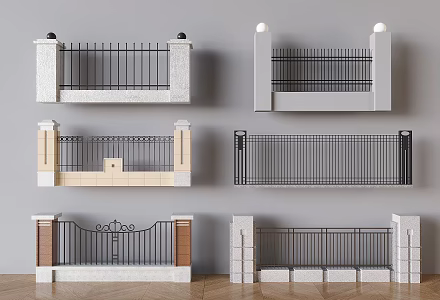 Courtyard fence guardrail railing 3d model
