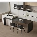 Modern Kitchen Interior Dining Table Set With Chairs Sink And Cabinet 3d model