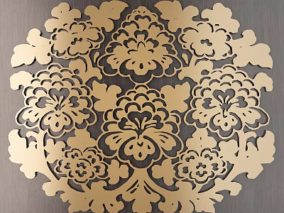 Golden Metal Floral Carving Artwork On Dark Background With Intricate Patterns 3d model