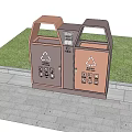 Public Recycling Facility With Brown And Orange Sorting Bins On Paved Ground Near Grass