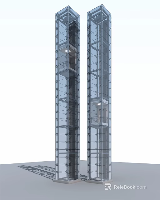 Twin Glass Elevator Shafts In Modern High Rise Building Design 3d model 