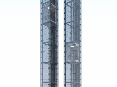 Twin Glass Elevator Shafts In Modern High Rise Building Design 3d model