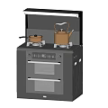 Modern Black Kitchen Appliance with Gas Stoves Oven Pizza Pot and Teapot