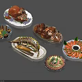 Delicious Assorted Food Platter with Roast Turkey Ribs Shrimp Fish and Vegetables