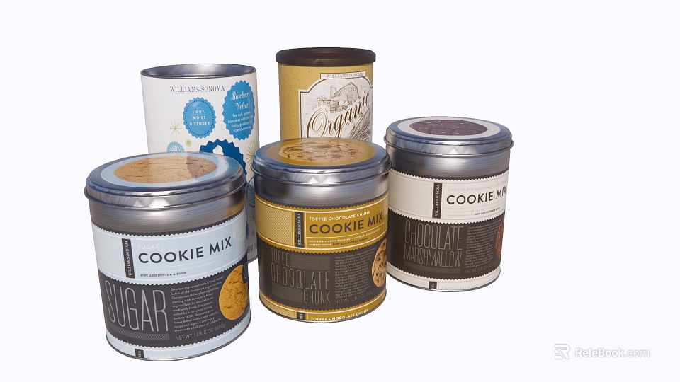 Assorted Cookie Mix Containers With Different Designs For Kitchen Baking Supplies 3d model 