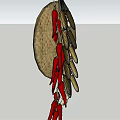 Traditional Circular Woven Wall Hanging With Feathers White Beads And Red Accents