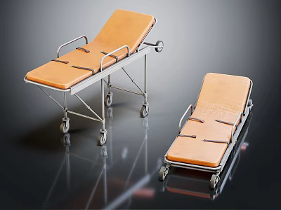 Orange Medical Stretcher with Metal Frame and Wheels for Hospital Emergency Use 3d model