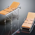 Orange Medical Stretcher with Metal Frame and Wheels for Hospital Emergency Use
