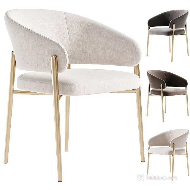 Modern Upholstered Dining Chairs With Golden Metal Legs In Various Colors 3d model 