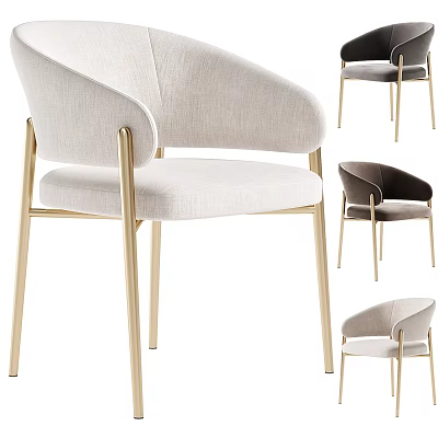 Modern Upholstered Dining Chairs With Golden Metal Legs In Various Colors 3d model