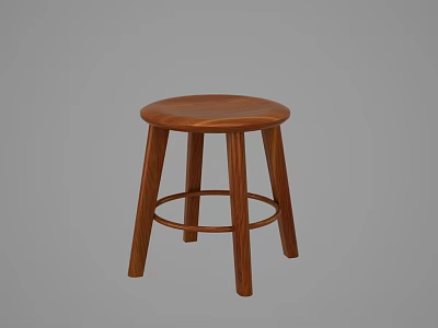 Modern Wooden Stool With Round Seat Four Legs And Footrest For Kitchen Bar 3d model