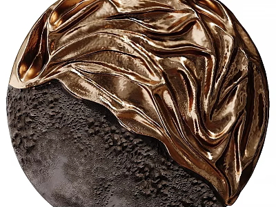 Round Wall Decor with Gold Copper Folded Texture and Dark Rough Surface Design 3d model