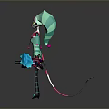 3D Cartoon Character With Geometric Teal Headwear Striped Clothing And Purple Object