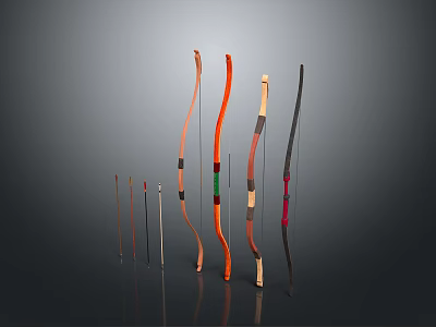 Multiple Colored Traditional Bows Displayed In Row With Different Designs 3d model