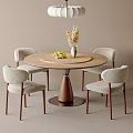 Light Luxury Round Wooden Dining Table And Soft Upholstered Chairs Set For Cozy Dining Room