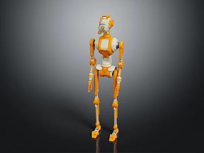 Orange And White Mechanical Humanoid Robot Figure With Detailed Joint Design Standing Pose 3d model