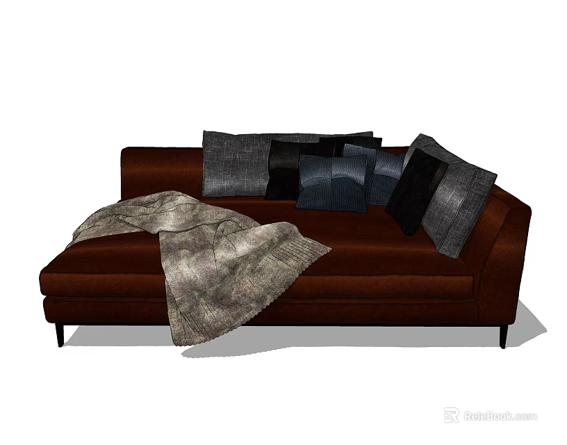 Modern Brown Multi Seater Sofa With Dark Pillows And Gray Blanket 3d model