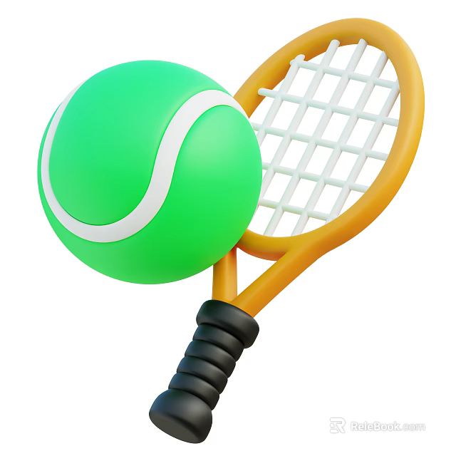 Green Tennis Ball And Yellow Tennis Racket Sports Equipment For Tennis Training 3d model 