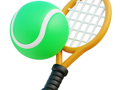 Green Tennis Ball And Yellow Tennis Racket Sports Equipment For Tennis Training 3d model