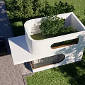 Modern Entry Gate Design With Glass Panels In White House Lush Lawn And Brick Driveway