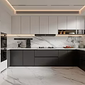 Modern Kitchen Interior With Black And White Cabinets Marble Countertop And Built In Appliances