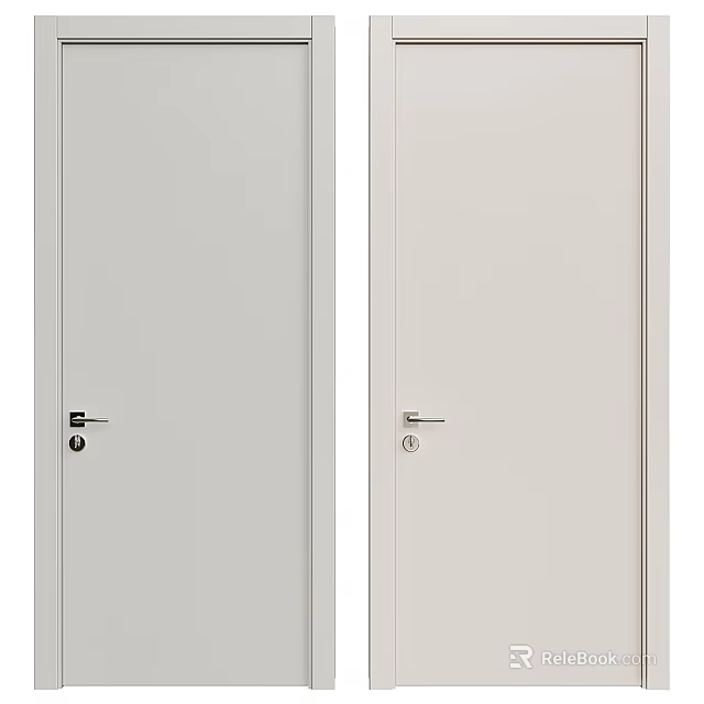 White Swing Doors With Simple Design Smooth Surface Door Handles And Locks 3d model 