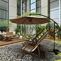 Modern Garden Landscape With Stone Path Pebbles Green Plants And Outdoor Seating Area
