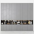 Modern Gray Shoe Cabinet Interior With Embedded Shelves And Decorative Items 3d model