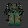 Vintage Robot Character With Green Gold Body Glowing Eyes Antenna And Mechanical Limbs