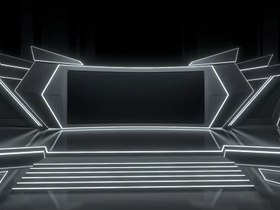 Futuristic Stage Design Featuring Angular Structure White Luminous Lines Neon Lighting And Front Steps 3d model