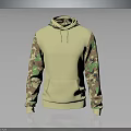 Stylish Beige Hoodie With Camouflage Sleeves Drawstring And Front Pocket Design
