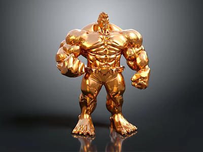 Golden Muscular Humanoid Statue With Detailed Physique And Shiny Surface 3d model
