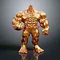 Golden Muscular Humanoid Statue With Detailed Physique And Shiny Surface
