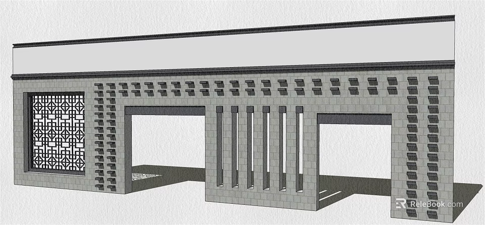 Modern Feature Wall With Perforated Design And Vertical Columns In Gray Brick 3d model