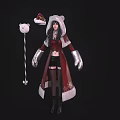 Female Character In Red White Trimmed Coat With Plush Bear Creature Accessory