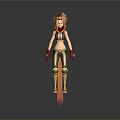 3D Model Woman with Golden Hair Brown Top Green Pants Red Gloves and Golden Boots