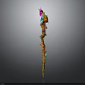 Colorful Staff Weapon With Intricate Orange Yellow Blue Pink Decorative Elements