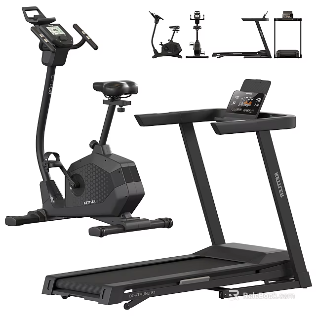 Home Fitness Equipment Set With Exercise Bike Treadmill And Digital 3d model 