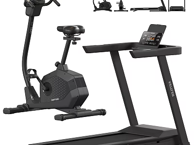 Home Fitness Equipment Set With Exercise Bike Treadmill And Digital 3d model