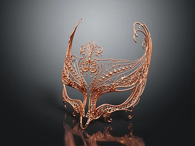 Exquisite Copper Metallic Mask With Intricate Filigree Patterns And Elegant Design 3d model
