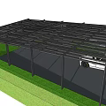 Black Metal Carport Structure Covering White Car On Grass And Paved Ground