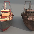 Two Ships With Red White Hull And Brown Rusty Deck Details 3d model