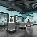 Spacious Modern Exhibition Hall Interior Featuring Glass Display Cases Antique Vases And Exhibits