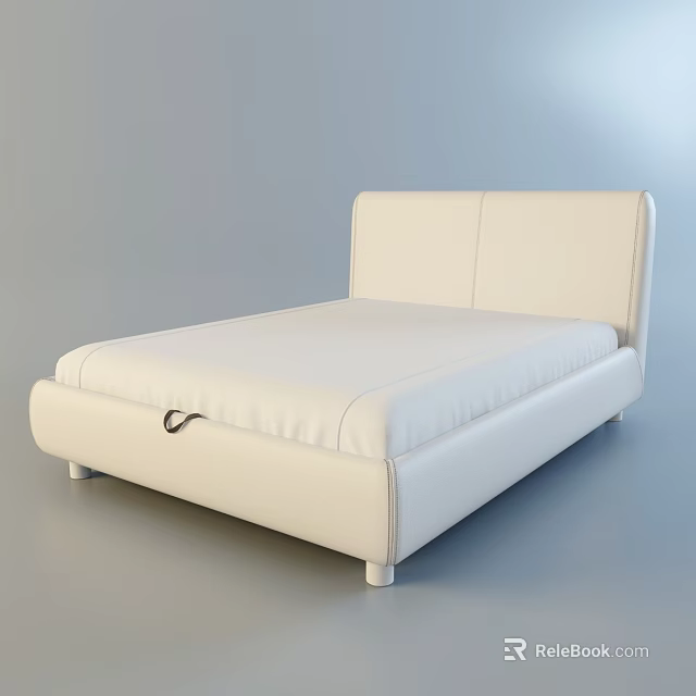 Modern White Double Bed With Upholstered Headboard And Storage Drawer 3d model