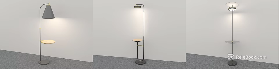 Modern Floor Lamp With Round Side Table And Black Metal Stand 3d model