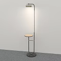 Modern Floor Lamp With Round Side Table And Black Metal Stand 3d model